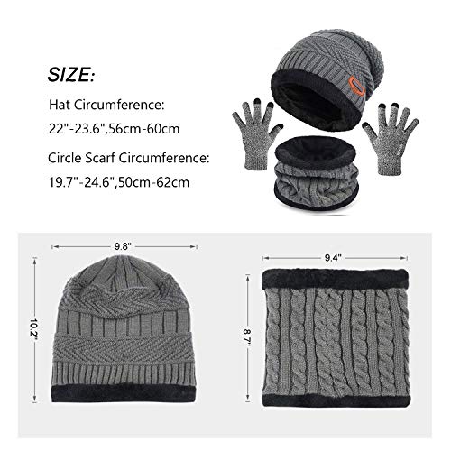 CheChury Bufanda Gorro Guantes Beanie Unisexo Set de Bufanda Conjunto de Guantes Táctiles Antideslizante Punto Sombreros Invierno Regalos Hombre Mujer