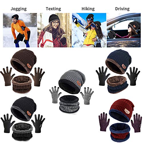 CheChury Bufanda Gorro Guantes Beanie Unisexo Set de Bufanda Conjunto de Guantes Táctiles Antideslizante Punto Sombreros Invierno Regalos Hombre Mujer