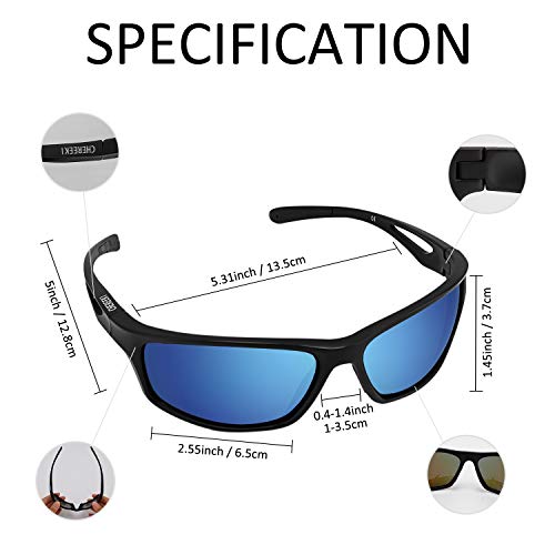 CHEREEKI Gafas De Sol, Polarizadas Deportivas Gafas De Sol con Proteccion UV400 & TR90 Súper Ligero Marco Gafas para La Pesca, el Golf, el Ciclismo (Azul)