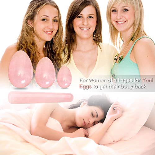 Cherrypop Huevos, 3 piezas de huevos de jade de cristal rosa natural perforados + 1 palo de masaje para ejercicios de Kegel, juego de 4 piezas