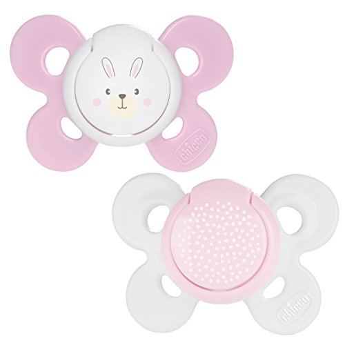 Chicco Physio Comfort - Pack de 2 chupetes de silicona 0-6 m, color rosa (diseños surtidos)