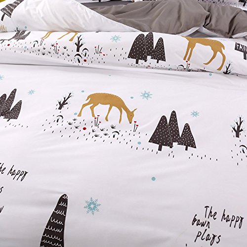 Chickwin Juego de Ropa de Cama 3 Piezas para Cama 135/140cm Poliéster Funda de edredón 180 * 220cm Funda de Almohada 50 * 75cm Estilo Animal(Cama 135/140cm, Ciervo del Bosque)