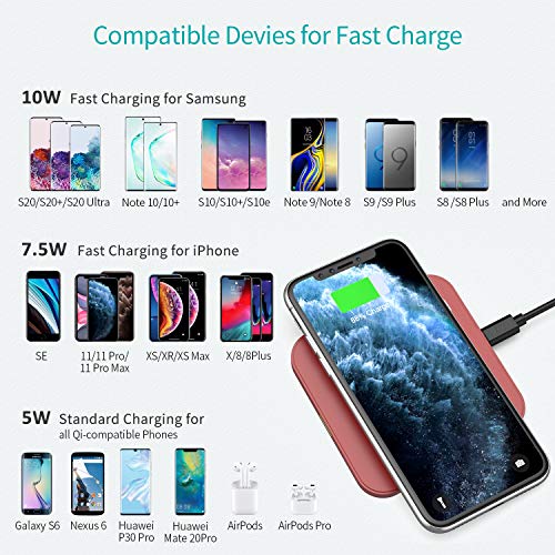 CHOETECH Cargador Inalámbrico, Qi Fast Wireless Charger, Compatible con iPhone 11/11Pro/X/XS/XS MAX/XR/8 Plus, Samsung S10/S10e/Note10/Note9/S8 Plus, Huawei P30 Pro y Teléfonos Qi-Enabled, Airpods 2