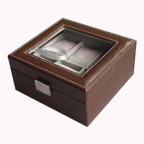 CHUANMEI Caja de Reloj de Cuero/Caja Cuadrada de la colección de la Tabla Seis/Caja de exhibición, Regalo de cumpleaños, decoración casera, Coffee Color