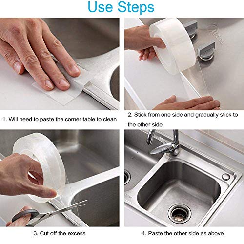 Cinta adhesiva multifuncional no residual para uso en interiores o exteriores, resistente al agua y al moho, cinta adhesiva transparente para baño, cocina, fregadero, lavabo, ducha, inodoro y pared