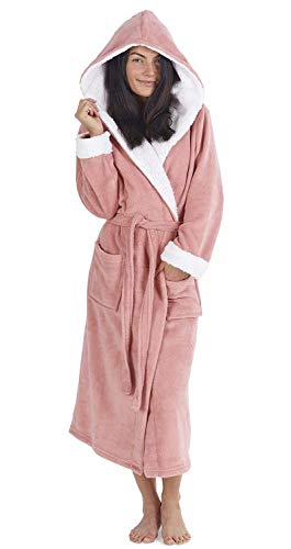 CityComfort Bata de Estar por Casa Mujer Invierno con Capucha, Ropa de Dormir Suave Material de Forro Polar, Batín Tejido Peluche Accesorios Mujer, Regalos para Mama (XL, Rosa Claro)