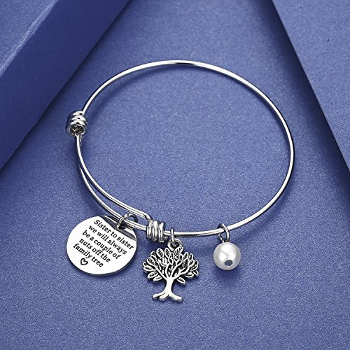 CJ&M Sister - Pulsera de joyería – hermana a hermana que siempre seremos una pareja de tuercas del árbol familiar, regalo para hermana