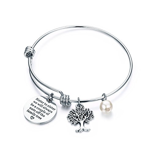 CJ&M Sister - Pulsera de joyería – hermana a hermana que siempre seremos una pareja de tuercas del árbol familiar, regalo para hermana