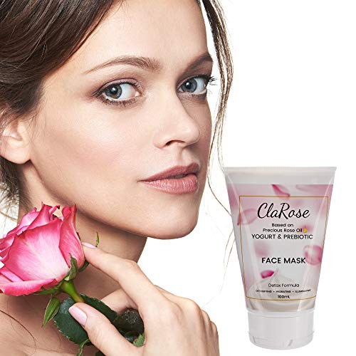 ClaRose Detoxifying Illuminating Face Mask with 100% Natural Rose oil, Yogurt and Prebiotic; 2x 100ml