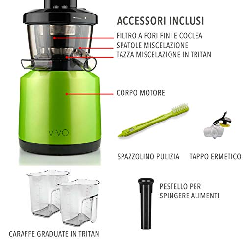 Clase Italia 70430053 Extractor de zumo vivo baja Velocita 43 rpm/min, 0.5 L, 150 W, Verde