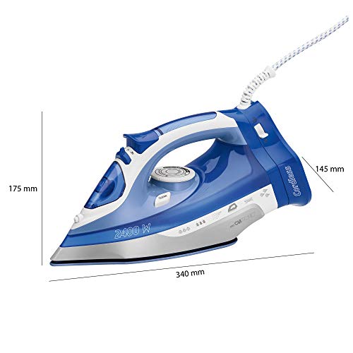 Clatronic DB 3706 Plancha Vapor Sin Cable Inalámbrica con Suela Cer, 2400 W, Blanco/Azul