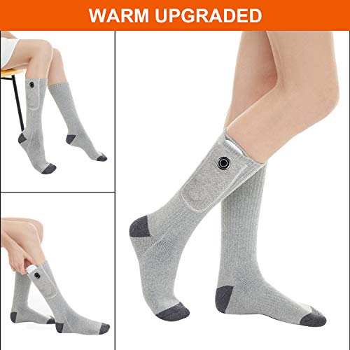 Clheatky Calcetines Calefactables para Hombre y Mujer, Eléctrico Calcetines Calientes Climatizada 3.7V 2000mAh Calentadas Calentador de Pies Ideal para Esquí Senderismo Pesca Cámping (Gris, XL)