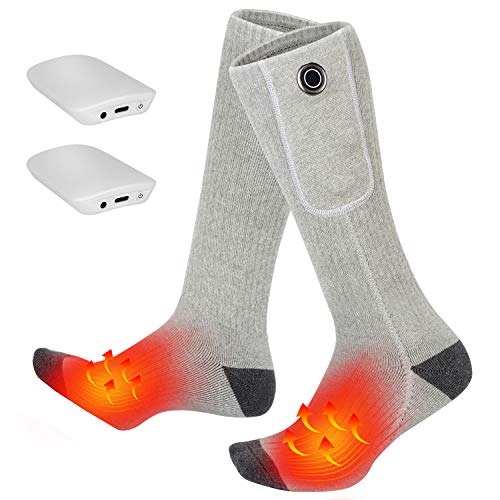 Clheatky Calcetines Calefactables para Hombre y Mujer, Eléctrico Calcetines Calientes Climatizada 3.7V 2000mAh Calentadas Calentador de Pies Ideal para Esquí Senderismo Pesca Cámping (Gris, XL)