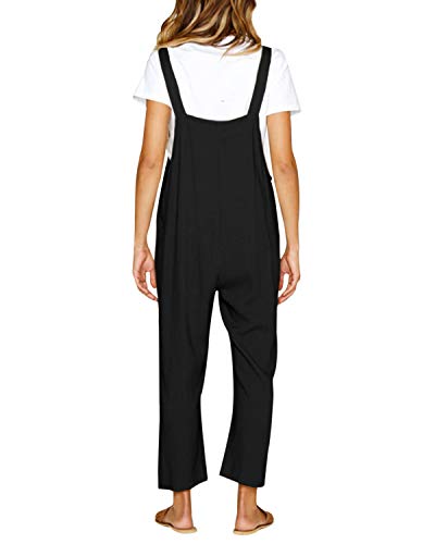 CNFIO Pantalones Mujer Casual Ajustable Correa Monos Rompers Flojo Retro Harem Mamelucos Jumpsuits Overalls con Bolsillo