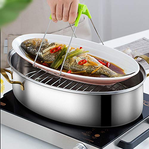 Cocción Al Vapor Pescado, Olla Sartén Acero Inoxidable Oval, Universal Para Cocina De Inducción, Estufa Multifuncional Alta Calidad 38cm Regalo De Cocina