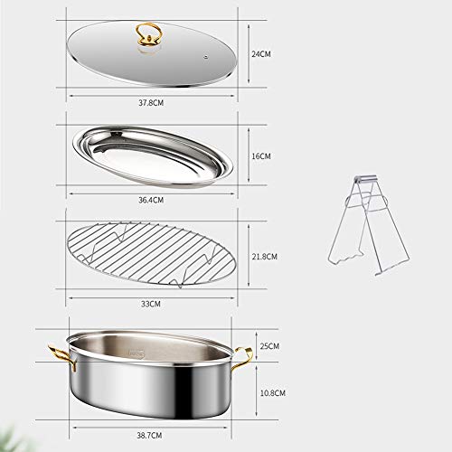 Cocción Al Vapor Pescado, Olla Sartén Acero Inoxidable Oval, Universal Para Cocina De Inducción, Estufa Multifuncional Alta Calidad 38cm Regalo De Cocina