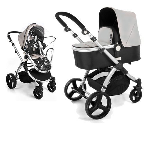 Cochecito de Bebe 3 en 1 Go Baby Neo (Silla con Capazo + Grupo 0 + Saco Polar + Nuevo Bolso Cambiador + Sombrilla + Burbuja de Lluvia). Color Black/Grey.