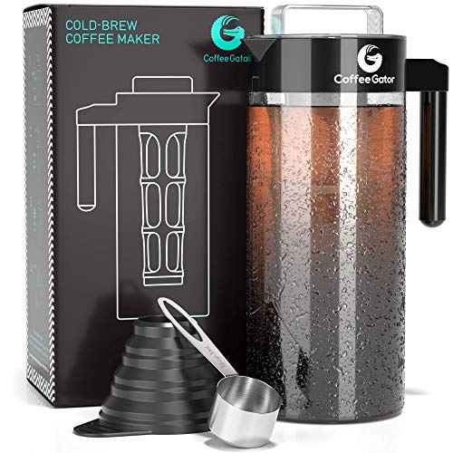 Coffee Gator Cafetera de Émbolo para Preparar Café en Frío Máquina Manual Cold-Brew para Conseguir un Café de Filtro Intenso y Aromático — Incluye Cuchara de Medición y Embudo