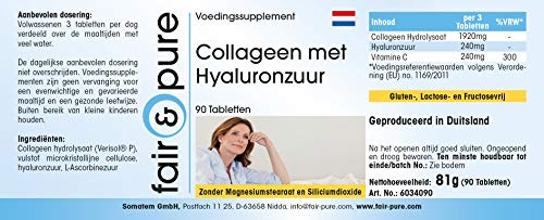 Colágeno 640mg - Colágeno hidrolizado con Ácido hialurónico y Vitamina C - Alta pureza - 90 Comprimidos