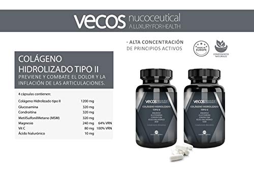 COLAGENO HIDROLIZADO TIPO 2 para Articulaciones con Glucosamina, Condroitina, Magnesio, MSM y Ácido Hialuronico. Para el cuidado de Huesos y articulaciones - 160 cápsulas VEGETALES