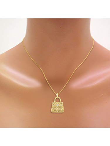 Collar con colgante de monedero de diamante de oro amarillo de 14 K estilo LV