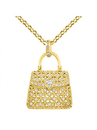 Collar con colgante de monedero de diamante de oro amarillo de 14 K estilo LV