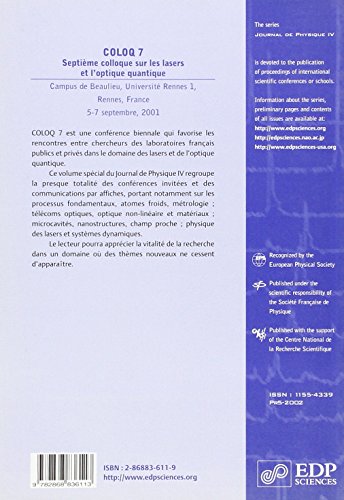 Coloq 7 Lasers et Optique Quantique (JOURNAL DE PHYSIQUE IV)