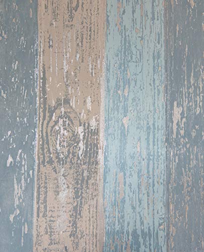 Coloroll Beach Hut Beach Blue M1062 - Papel pintado con purpurina y panel de madera Cla