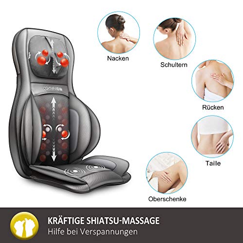 Comfier Shiatsu Masajeador de Espalda, Cuello y Hombros - Cojín de Masajeador Eléctrico con Amasamiento de 2D / 3D, Función Calor y Compresión de Aire, Respaldo de Masaje para Silla, Sillón y Asiento