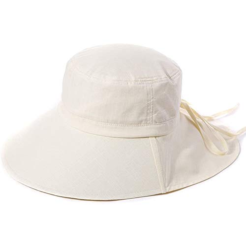 Comhats Mujer Sol Verano Algodón Sombrero De ala Ancha Tapa Abatible UPF 50 + Barbilla Manera Gorro Beige M