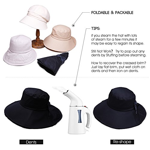 Comhats Mujer Sol Verano Algodón Sombrero De ala Ancha Tapa Abatible UPF 50 + Barbilla Manera Gorro Caqui M