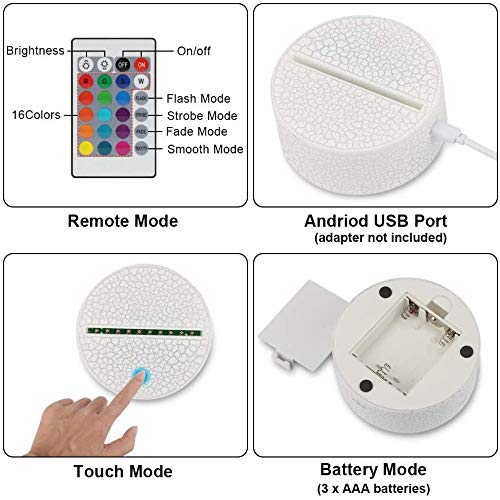 con Buena calidad Panel Acrílico Base ABS Tigre 16 Cambio de Color Lámpara de Noche de Ilusión óptica 3D