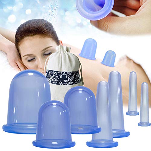 Conjuntos de terapia de ventosas, 7PCS / Set Conjuntos de terapia de ventosas de silicona Copas Masaje, Conjuntos de ventosas faciales Copa anticelulítica Copa de masaje de succión al vacío