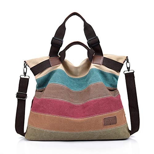 COOFIT Bolsos de Mujer, Bolso Bandolera Grandes Bolsos de Hombro Bolso Tote Bolso Shopper Multicolor Rayas La Lona De Los Totalizadores Bolsos Crossbody