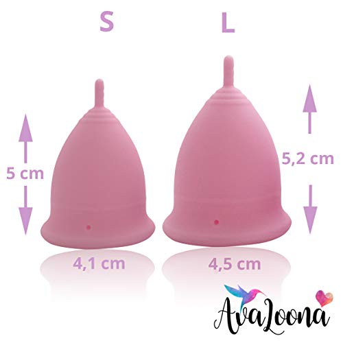 Copa Menstrual AvaLoona de Silicona de Grado Médico, 2 Piezas (fresa, grande)