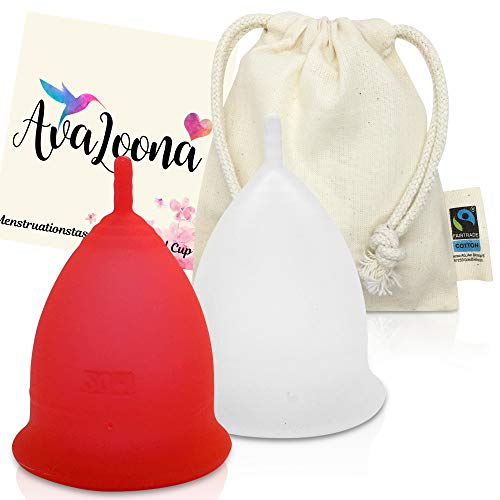 Copa Menstrual AvaLoona de Silicona de Grado Médico, 2 Piezas (fresa, grande)