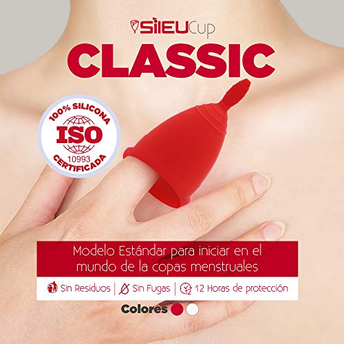 Copa Menstrual Sileu Cup Classic - Alternativa ecológica y natural a tampones y compresas - Bolsa de regalo - Talla S, Rojo