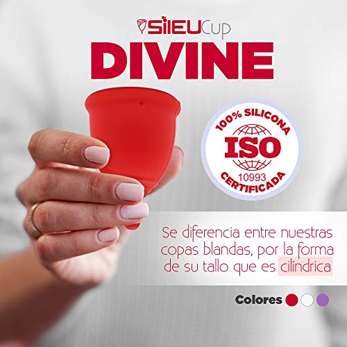 Copa Menstrual Sileu Cup Divine - Fácil de Extraer - Ayuda a prevenir infecciones urinarias y la cistitis - Alternativa ecológica y natural a tampones y compresas - Talla L, Rojo