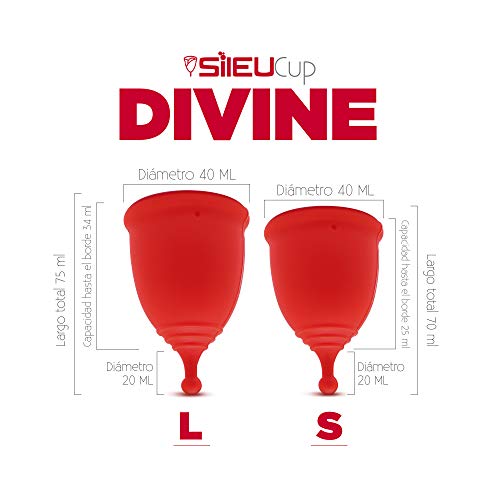 Copa Menstrual Sileu Cup Divine - Fácil de Extraer - Ayuda a prevenir infecciones urinarias y la cistitis - Alternativa ecológica y natural a tampones y compresas - Talla L, Rojo