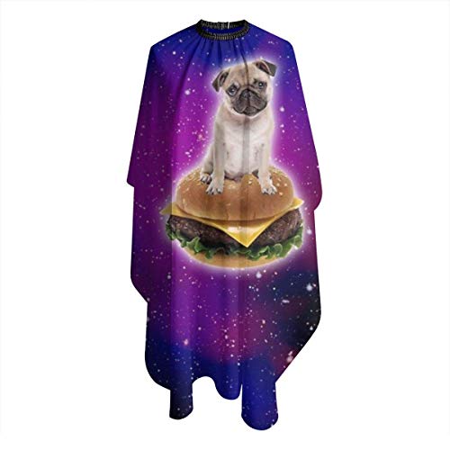 Corte de pelo Cape Burger Pug in Space Hamburguesa divertida Unisex Corte de pelo Salón Cape Corte de pelo Champú Delantal de peinado Capas Wai Cloth para mujeres hombres 55 x 66 pulgadas