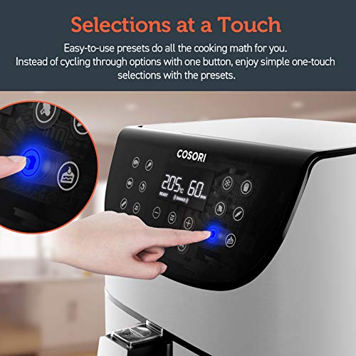 COSORI Freidora sin Aceite 5,5L, Freidora Aire Caliente con 11 Programas, Air Fryer con Función Mantener Caliente, Pantalla LED Táctil, Temporizador, Sin BPA ni PFOA, 100 Recetas, 1700W, Blanco