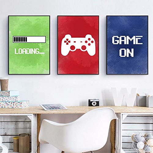 Cqzk Arte de la Pared Lienzo Acuarela Carteles Impresos HD Juegos de Videojuegos Fiesta Pintura nórdica Modular Boys Room Wall Decoración para el hogar Imágenes 40x60cmX3 Sin Marco