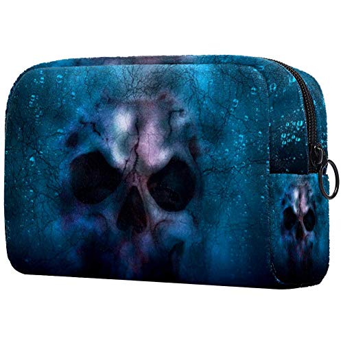 Cráneo horror halloween muerte cosméticos bolsa de maquillaje bolsa de viaje portátil para mujeres y niñas embrague con cremallera