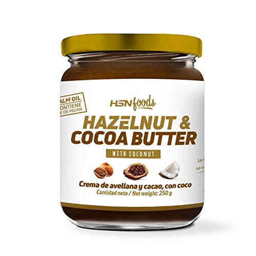 Crema de Avellanas y Cacao con Coco de HSN | 100% Natural | Apto Vegano - Sin grasa de palma - Sin grasa trans - Sin azúcar ni sal añadidos, Sin Gluten ni Lactosa – 250g