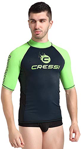 Cressi Hydro Men's Rash Guard Short Sleeves - Camisa de Protección Deportiva para Hombres con Mangas Cortas, Negro/Lime, L