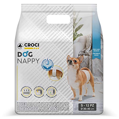 Croci C6028711 Pañales desechables forma de banda para perros Macho, Pequeño (S), 30 - 40 cm, Juego de 12