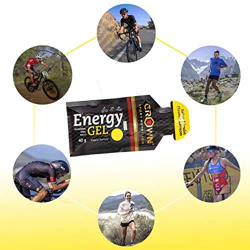 Crown Sport Nutrition Gel Energético - con o sin Cafeína - 10 unidades Carbohidratos en ratio 2:1:1 (Maltodextrina - Dextrosa - Fructosa) Ciclismo Running Deporte Entreno