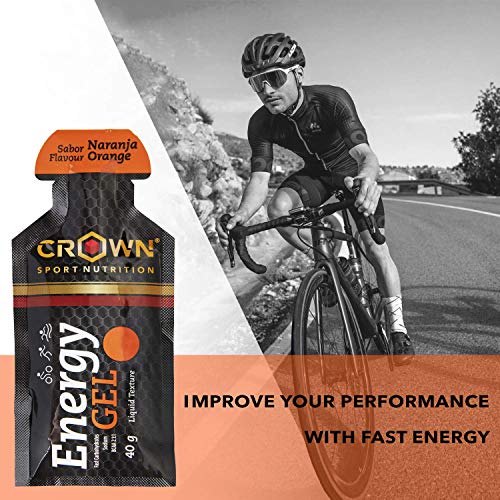 Crown Sport Nutrition Gel Energético - con o sin Cafeína - 10 unidades Carbohidratos en ratio 2:1:1 (Maltodextrina - Dextrosa - Fructosa) Ciclismo Running Deporte Entreno