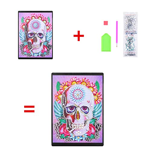 Cuadernos de diamantes DIY 5D para niños A5,diamond painting cuadernos universitarios diario secreto niña Bloc de notas A5 con colorido 5D Diamante Regalo creativo para Navidad Skull de cumpleaños