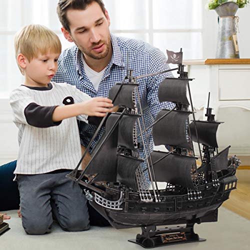 CubicFun Puzzle 3D Queen Anne's Revenge Rompecabezas 3D Nave Kit de Modelo de Barco Pirata (LED) Divertido Regalo para Niños y Adultos, 340 Piezas